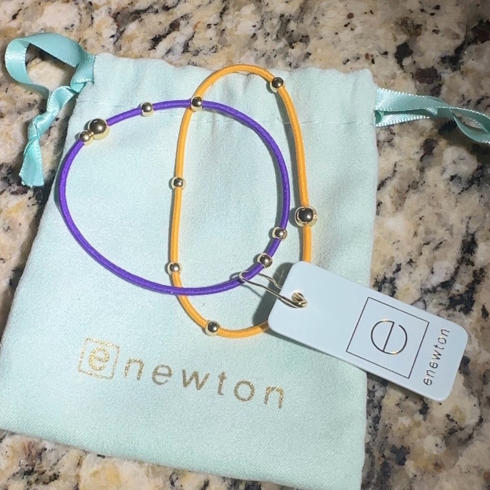 enewton Purple and Yellow Beaded Elastic Bracelets - Set of 2
